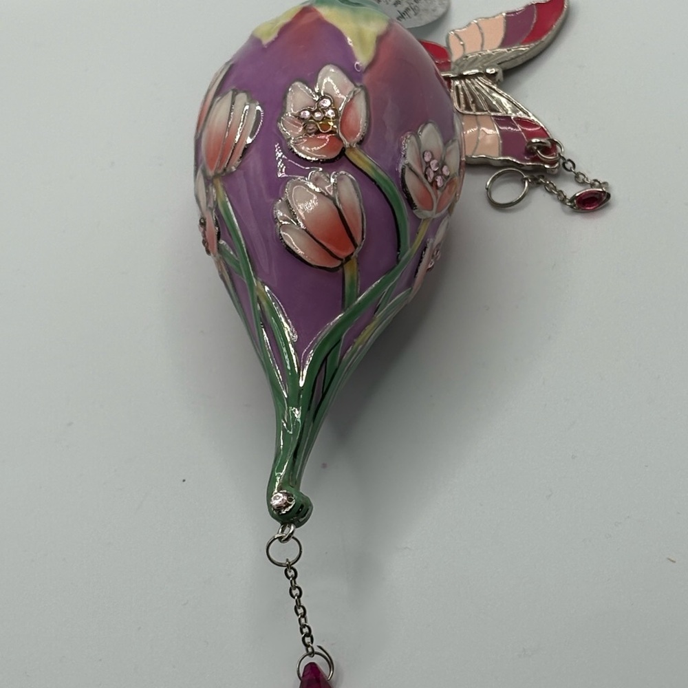Ceramic Purple Pink Christmas Ornament Butterfly Blushing Tulips Victorian Style - Picture 12 of 15